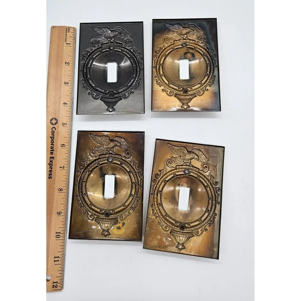 Vintage Brass Eagle Light Switch Covers Set of 4 Federal Style Single Toggle